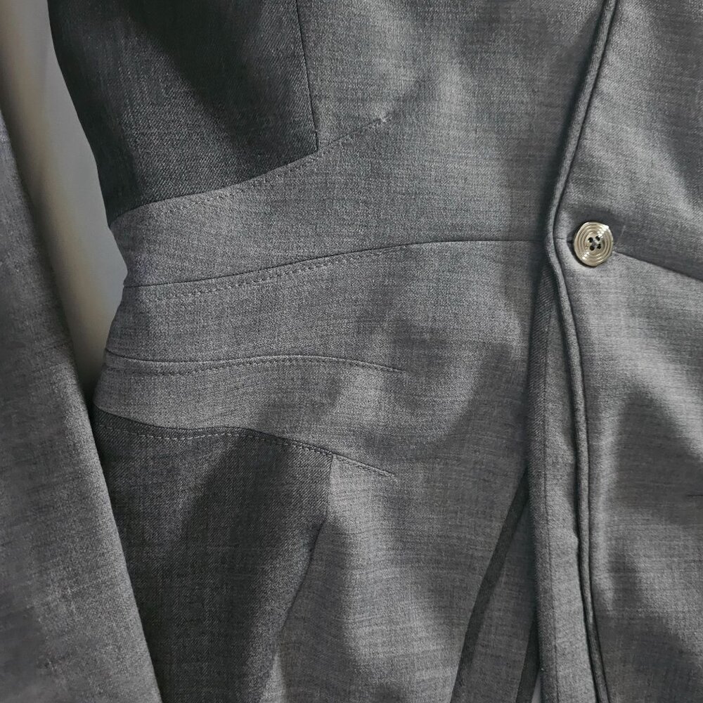 White House Black Market Women's Gray Wool Blend Contrast Panel Suit Jacket Sz 8 - Picture 13 of 14